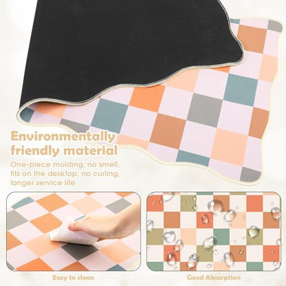 Copkim 1 Pcs Boho Scalloped Checkered Desk Mat 31.5 x 11.8 Inch Large Cute Mouse Pad Computer Mat Non Slip Waterproof Rubber Base with Border Stitching Soft Keyboard Pad for Home Office Gaming Makeup - color: Boho, style: Checkered