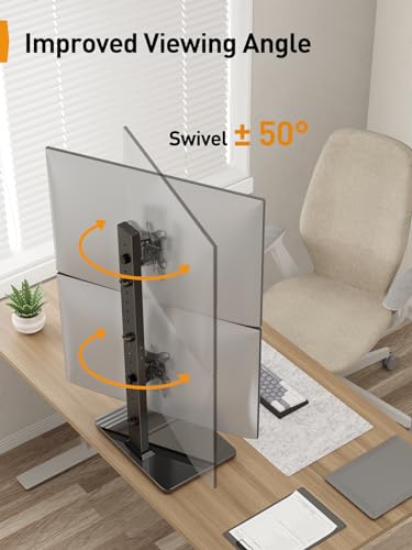 Perlegear Dual Vertical Monitor Stand for 13-40 inch Screen, 13 Height Settings, Dual Computer Stand with 360 Degree Rotation, Up to 44 lbs, Max VESA 100x100mm, PGTVS30 - style: Dual Monitor Stand