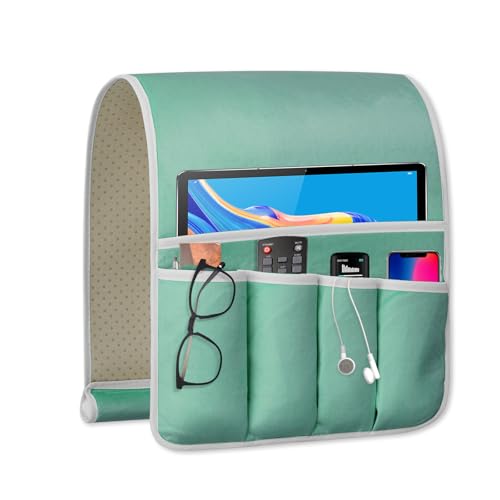 Remote Control Holder for Armchair Caddy, Couch TV Remote Holder for Bed Storage 5 Pockets，Remote Caddy Bedside Organizer Bedside Table Organizer (MintGreen, 35"x12.4") - color: MintGreen, size: 35"x12.4"