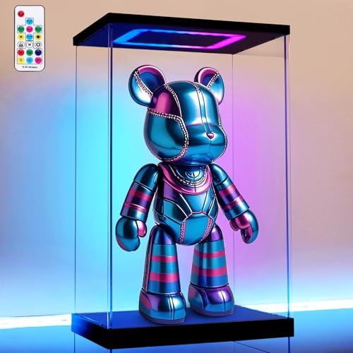 Clear Acrylic Display Case with Light for bearbrick, Multiple Color Lights Dustproof Protection Display Box for Collectibles Action Figures（9.8×8×15.7inch） - size: 9.8*8*15.7 in