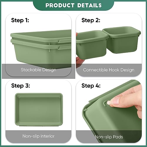 32 Pcs Desk Drawer Organizer Office Organization Tray Versatile Vanity Organizer with Nonslip Pads Makeup for Divider Drawer Storage Box Container for Kitchen Bedroom (Dark Green)