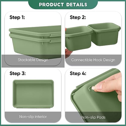 32 Pcs Desk Drawer Organizer Office Organization Tray Versatile Vanity Organizer with Nonslip Pads Makeup for Divider Drawer Storage Box Container for Kitchen Bedroom (Dark Green)