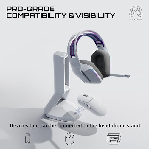 RGB Gaming Headset Stand， for Logitech G502/G502X Lightspeed Wireless Mouse Charging Dock, Compatible with DeathAdder v2 pro Mouse, Desktop Gamer's Accessories（Headset and Mouse not Included） (White) - color: White