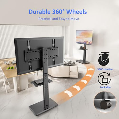 Rolling TV Stand, Mobile TV Cart for 32-75 Inch TVs up to 110 lbs, 18 Adjustable Heights, TV Floor Stand with Swivel Mount & Shelf, Max VESA 600x400mm, TV Stand on Wheels for Bedroom, Office, Outdoor - style: 2-GM-A02