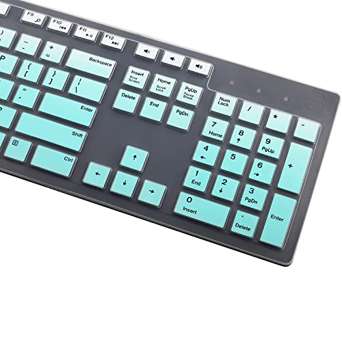 2PCS Keyboard Cover for Dell KM636 KB216 KB216t KB216d KB216p Wired & Wireless Keyboard, Dell Optiplex 5250 3050 3240 5460 7450 7050, Dell Inspiron Desktop 24" 27" 5400 5490 7700 7790 3475 3670 3477 - color: MintGreen+Clear