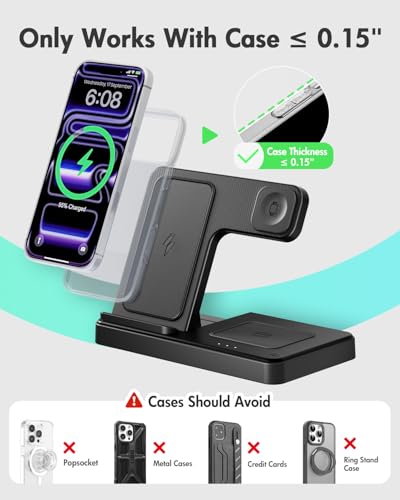 Wireless Charger iPhone Charging Station: 3 in 1 Charger Stand Multiple Devices for Apple - iPhone 17 16e 16 15 14 Pro Max 13 12 11 - Watch 11 10 9 8 7 6 5 4 3 2 SE and Ultra Series - Airpods 4 3 Pro - color: Black