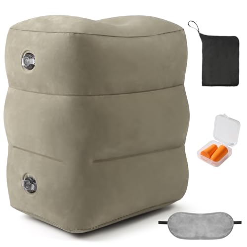 Inflatable Foot Rest Pillow for Travel - Adjustable Height Flight Foot Rest with Eye Mask and Earplugs for Kids & Adults on Airplane, Car, Train, Office, and Home (Gray, 1 PCS) - color: Gray, size: 1 Pack