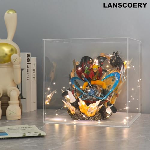 LANSCOERY Acrylic Display Case, Assemble Showcase Display Box for Collectibles, with Dustproof & Seamless Display Design, 10x10x10inch White Base - color: White, size: 10x10x10inch; 25x25x25cm