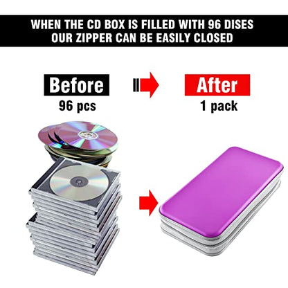 DVD Case, Bivisen CD Case Holder Wallet Binder 96 Capacity CD/DVD Cases Storage Holder Binder Organizer Wallet Book for Car Home Travel (Puple) - color: Puple