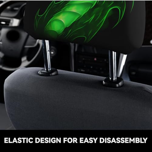 Dujiea 2 Pack Dragon Green Fire Car Headrest Covers, Universal Soft Car Seat Head Rest Protector, Vehicle Accessories Fabric Headrest Cover for Cars Vans Trucks - color: Dragon Green Fire