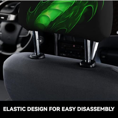 Dujiea 2 Pack Dragon Green Fire Car Headrest Covers, Universal Soft Car Seat Head Rest Protector, Vehicle Accessories Fabric Headrest Cover for Cars Vans Trucks - color: Dragon Green Fire