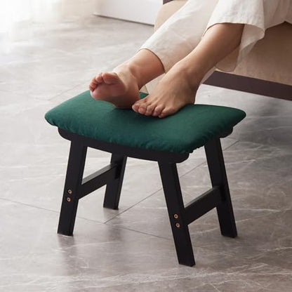 Kitsanery Foot Stool,Ottoman,Bamboo Small Sofa Foot Rest Under Desk,Extra Seating for Living Room, Bedroom and Kitchen (Black Stool Legs - Green Surface) - color: Black Stool Legs - Green Surface