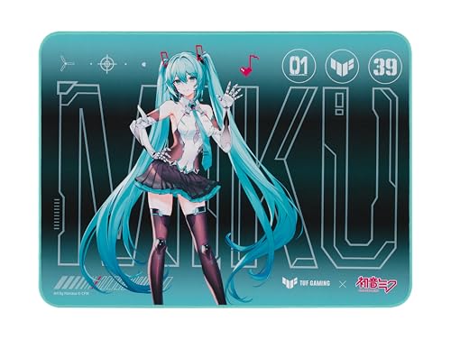 ASUS TUF Gaming P1 Hatsune Miku Edition Portable Gaming Mouse Pad – 10” x 8” (Medium Size), Aqua, Protective Coating, Water-Resistant Surface, Durable Anti-Fray Stitching, Non-Slip Rubber Base