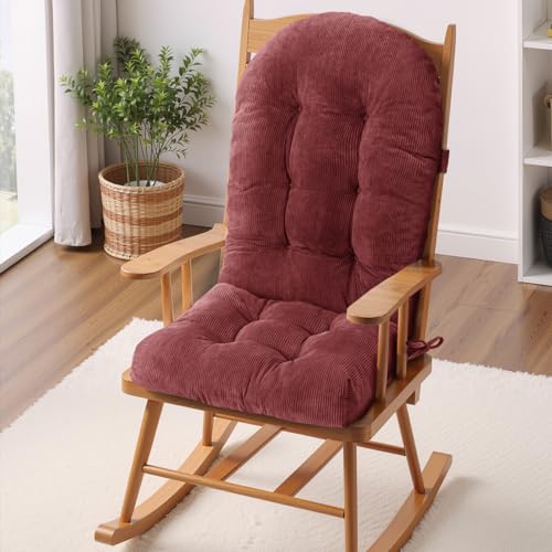 Rocking Chair Cushion - Corduroy Fabric, High-Density Sponge, Durable Comfort Non-Slip Bottom Tufted Seat Pads with Ties, Corduroy︱Dark Red, 44x19x4 inch - color: Corduroy | Dark Red