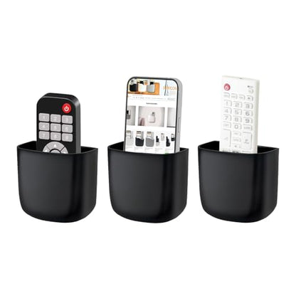 SUNFICON Wall Mount Remote Holder TV FAN Remote Control Holder Bedside Caddy Wall Organizer Phone Holder for Office Adhesive Media Player Controller Holder Box Tray Home Desk Nightstand Black 3PACK - color: 3PACK BLACK