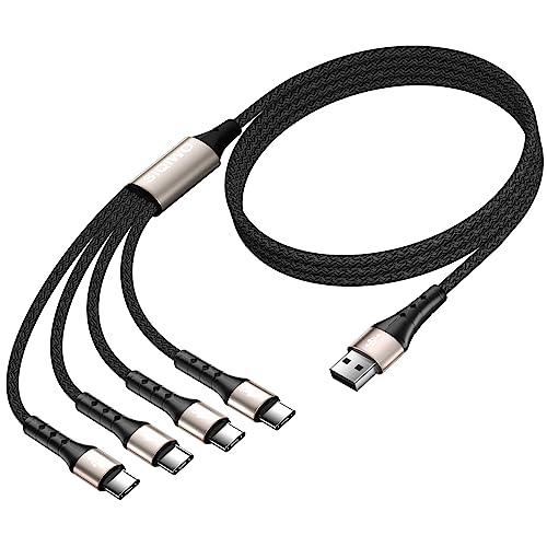 SIQIWO Multi USB C Cable Fast Charging, [4FT/2 Pack] QC 3.0(3A) USB C Splitter Cable, 4 in 1 Charger Cord with 4 Type C Ports, for iPhone 17/16/15 Series, iPad Air/Pro, Samsung Galaxy S25, Pixel, PS5 - color: Black