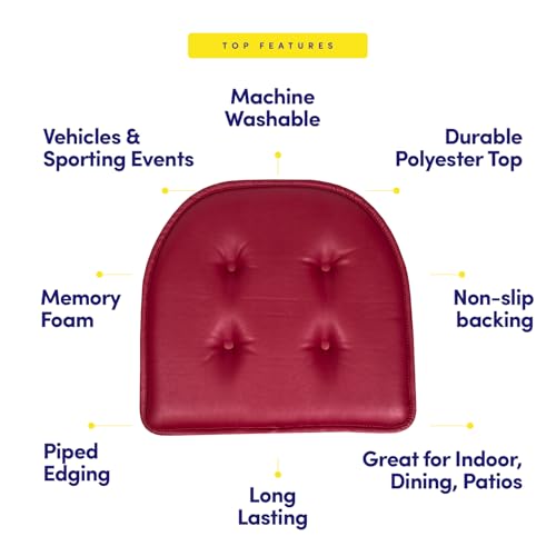 Sweet Home Collection Chair Cushion Memory Foam Pads Tufted Slip Non Skid Rubber Back U-Shaped 17" x 16" Seat Cover, 4 Count (Pack of 1), Faux Leather Burgundy Red - color: Faux Leather Burgundy Red, size: 4 Pack, style: Foam Pads