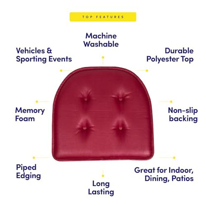 Sweet Home Collection Chair Cushion Memory Foam Pads Tufted Slip Non Skid Rubber Back U-Shaped 17" x 16" Seat Cover, 4 Count (Pack of 1), Faux Leather Burgundy Red - color: Faux Leather Burgundy Red, size: 4 Pack, style: Foam Pads