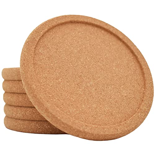 Cork Coasters for Drinks Absorbent - 6 Pcs 4 Inch Cork Coasters with Lip Heat Resistant Reusable Drink Coaster Set Extra Thick Perfect for Cups Glasses Mugs