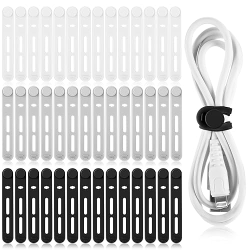 Tellegloww 42 Pcs Silicone Cable Ties Reusable Cord Organizer Adjustable Data Cable Wraps for Earphone Phone Charger Computer Cord Management Straps Travel Essentials(Black, White, Gray,3.15 Inch) - color: Black, White, Gray,, size: 3.15 Inch