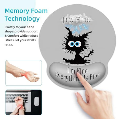 Ergonomic Mouse Pad with Wrist Support,Lightning Black Cat Mouse Pad with Wrist Rest,Relieve Wrist Pain Mousepad Non-Slip Rubber Base,Cute Mouse Pads for Desk,Computers,Laptop,Office,Home,Accessories - color: Lightning Black Cat