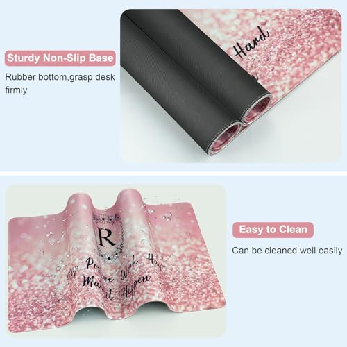 Large Gaming Mouse Pad with Coaster,Desk Matt for Desktop,Desk Mat-Pink R | Desk Pad,XXL Cute Desk Mat Cover for Computer Keyboard Laptop Women Office Home Decor, 31.5'' x15.6'' - color: A93-Letter R