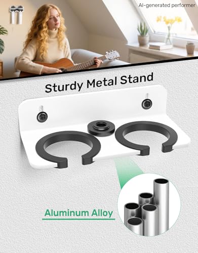 2-Slot White Multi Microphone Holder for Handheld Dynamic, Wired and Wireless Mics Storage Hanger, Double Microphone Stand, Rubber Padding/Wall Mounted or Mounted to 5/8"-27 or 3/8"-16 threaded Stand - size: White Mic Holder