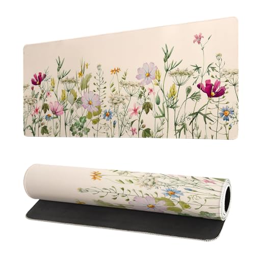 Flower Gaming Mouse Pad Large Mouse Pad for Keyboard and Mousepad Desk Mat with 3mm Non-Slip Base and Stitched Edge for Gaming and Office Computer Mat Protector Mat 27.6x11.8 Inch - color: Flower