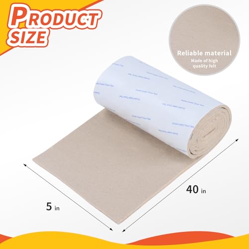 Felt Furniture Pads, Non Slip Self Adhesive Cuttable Felt Tape Beige Heavy Duty Felts Strip Roll for Protecting Hardwood Floors Chair Wall Protector (40 x 5 x 0.12 Inch) - color: Beige, size: 5" x 40" (1 Pack)