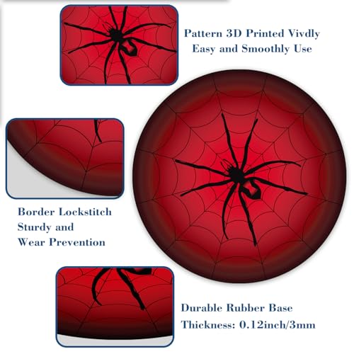 Spider Red Spider Web Mouse Pad Round Mouse Mat, Non-Slip Rubber Base Mousepad with Stitched Edge for Wireless Computer Laptop Office Desk Accessories 8 x 8 Inches - color: Spider Red Spider Web