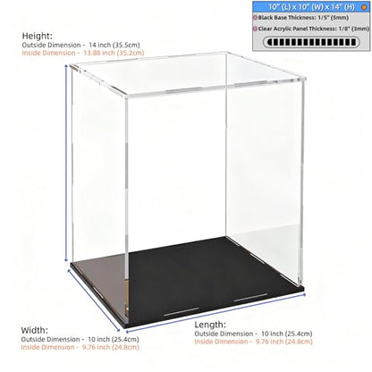 Acrylic Display Case, Clear Collectible Display Box with Matte Black Base, Dustproof Acrylic Showcase, Easy Self Assembly Storage Cases for Art Figurine, Trophy and Action Figures, 10 x 10 x 14 inch - size: 10 x 10 x 14 inch