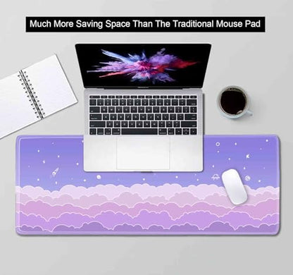 Cute Pastel Purple Desk Mat, Minimalist Large Gaming Mouse Pad Mousepad for Laplop, Kawaii Anime Desk Pad, Gradient Clouds Computer Pads, Aesthetic Stars Moon Deskpad, 31.5 X 11.8 Inch - color: Purple Clouds