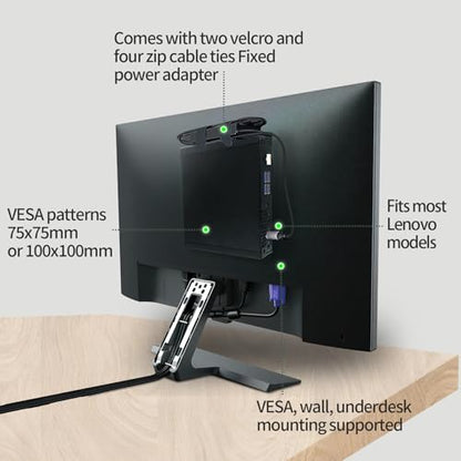 Mini PC Mount Compatible with Lenovo ThinkCentre Tiny, Wall VESA and Under Desk Mount for Lenovo ThinkCentre Tiny Desktops M600 M700 M710Q M715q M720Q M800z M900 M910Q Mini Desktop Bracket