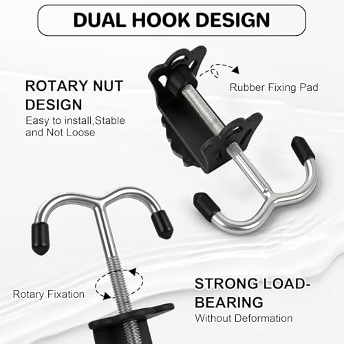 AULEEP 2 Pack Clamp-On Under Desk Bag Hook, Adjustable Purse Holder for Table with Cute DIY Stickers, 100 lbs Capacity Heavy-Duty Desk Organizer Hooks for Handbag, Backpack, Headphone, Black - color: Black