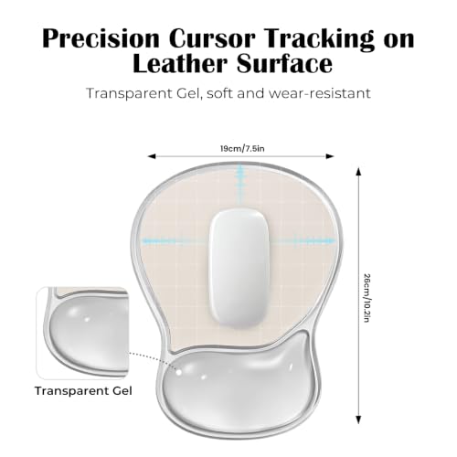 EooCoo Ergonomic Waterproof Mouse Pad with Gel Wrist Rest Support | Middle Concave Design, Leather Mouse Pad, Relieve Wrist Pain, Non-Slip Base, Office Desk Accessories, Non-Slip Base - color: Transparent White