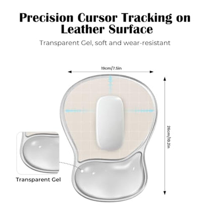 EooCoo Ergonomic Waterproof Mouse Pad with Gel Wrist Rest Support | Middle Concave Design, Leather Mouse Pad, Relieve Wrist Pain, Non-Slip Base, Office Desk Accessories, Non-Slip Base - color: Transparent White