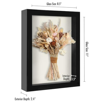 Americanflat 8.5x11 Shadow Box Frame with Shatter-Resistant Glass - Silhouette Collection - Large Shadow Box Display Case for Tabletop and Wall Display - Black with Soft Felt Back - color: Black, size: 8.5x11