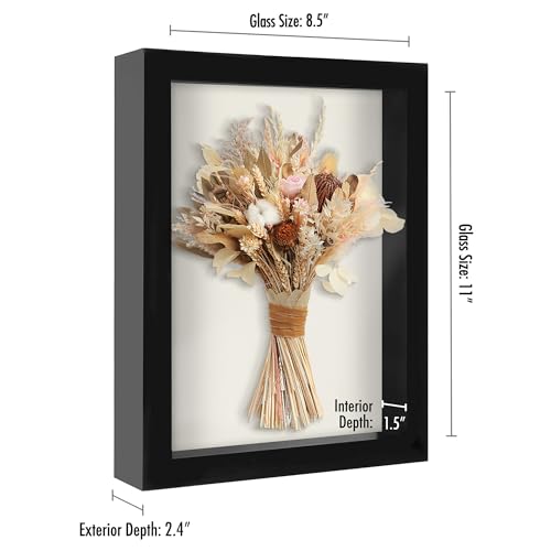 Americanflat 8.5x11 Shadow Box Frame with Shatter-Resistant Glass - Silhouette Collection - Large Shadow Box Display Case for Tabletop and Wall Display - Black with Soft Felt Back - color: Black, size: 8.5x11