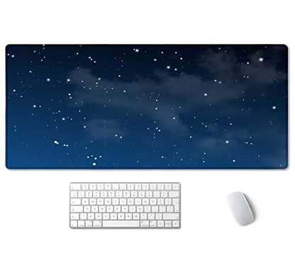 SSOIU Night Sky with Clouds and Many Stars - Extra Large Desk Mat, Cute Desk Pad, Aesthetic Gaming Mousepad - 35.5 x 15.7 inch - color: Night Sky With Clouds