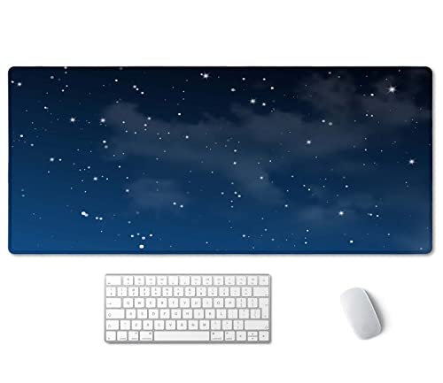 SSOIU Night Sky with Clouds and Many Stars - Extra Large Desk Mat, Cute Desk Pad, Aesthetic Gaming Mousepad - 35.5 x 15.7 inch - color: Night Sky With Clouds