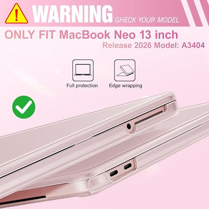 May Chen for MacBook Neo 13 inch Liquid Retina Display ((2026 Release A3404), Slim & Lightweight Protective Case with Screen Protector&Keyboard Cover&Dust Plug, Crystal Blush - color: Crystal Blush
