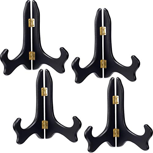 Tatuo 4 Packs 6 Inch Wooden Display Stand Decorative Plate Stands for Display Picture Frame Holder Easels(Black) - color: Black, size: 6 Inch