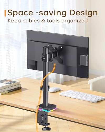 RGB Single Monitor Stand with USB Hub, Desk Mount for 13-27 Inch Screens, 1 USB-C & 2 USB Ports for Charging & Data Transfer, Adjustable VESA Monitor Mount, Height Tilt Swivel Rotation, Up to 17.6lbs - size: RGB Single Monitor Stand