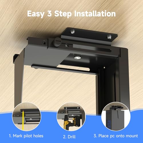 Suptek Adjustable Under Desk and Wall PC Mount,3.94 to 11.61 inch Wide Computer Case CPU Hanger Holder 360 Degree Rotatable Under-Desk PC Hanging Stand Holder Mount (ZJJ001XL) - size: MAX 11.61"(W)Desk PC Mount