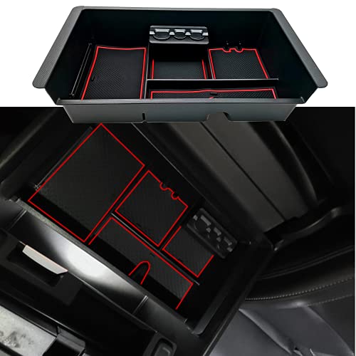 Center Console Tray Organizer Compatible with 2014-2018 GMC Sierra Accessories, (2015-2020) Yukon/Chevy Tahoe Silverado Suburban, Armrest Storage Box Replaces 22817343 (Red) - color: Red
