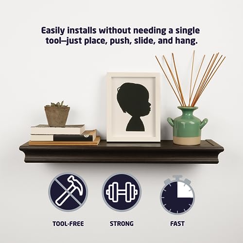 HIGH & MIGHTY 515661 Decorative 24" Floating Shelf Holds up to 20lbs, Easy Tool-Free Dry Wall Installation, Beveled, eCommerce Packaging, Black