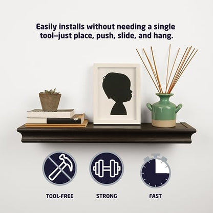 HIGH & MIGHTY 515661 Decorative 24" Floating Shelf Holds up to 20lbs, Easy Tool-Free Dry Wall Installation, Beveled, eCommerce Packaging, Black