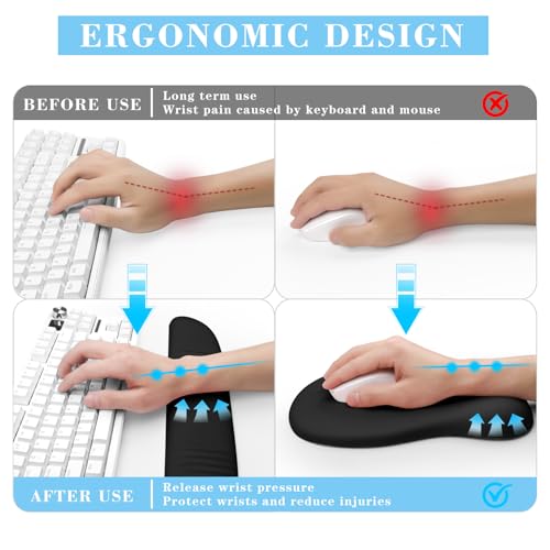 Ergonomic Mouse Pad and Keyboard Wrist Rest Support Set, Soft Memory Foam Relieves Wrist Pain for Long Hours of Work Gaming, Non-Slip PU Base for Computer Desk(Black) - color: Black