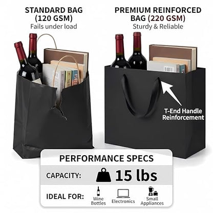 GEGIBOA Extra Large Black Gift Bags 15x6x12 with Handles 2 Pack Paper Gift Bags with Tissue Paper Reusable Large Gift Bags for Fathers Day Birthdays Weddings Christmas Graduation Business Gifts - size: Black-XL-2PCS with paper