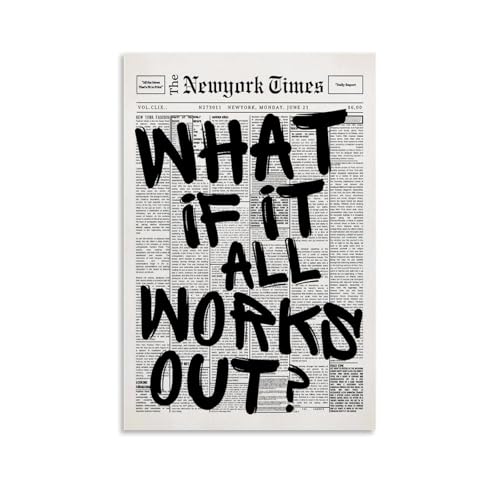 Retro Black And White Newspaper Poster What If It All Works Out Art Prints Canvas Paintings Living Room Decor Poster 12x18inch(30x45cm) - color: Unframe-style, size: 12x18inch(30x45cm)